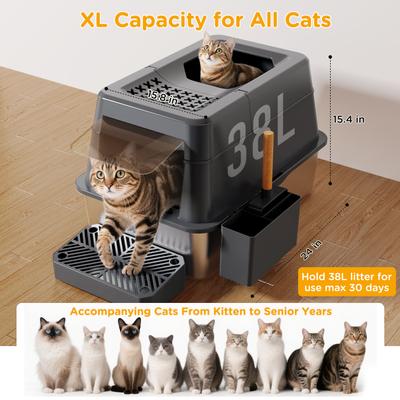 Show full view: Mutrelenx Stainless Steel Modular Design Covered High Sided Non-Sticky Cat Litter Box with Lid, 10-lb box, Dark Grey slide 4 of 12