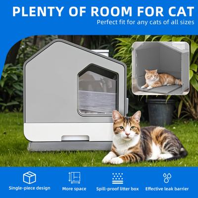 Show full view: Yitahome Enclosed Clumping Cat Litter Box with Mat & Scoop, Gray, X-Large: 15.1 x 19.3 x 15.5-in slide 3 of 9