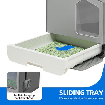 Show full view: Yitahome Enclosed Clumping Cat Litter Box with Mat & Scoop, Gray, X-Large: 15.1 x 19.3 x 15.5-in slide 5 of 9