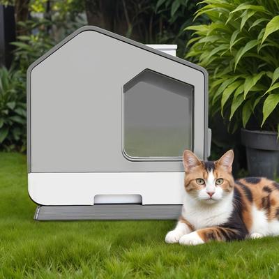 Show full view: Yitahome Enclosed Clumping Cat Litter Box with Mat & Scoop, Gray, X-Large: 15.1 x 19.3 x 15.5-in slide 6 of 9