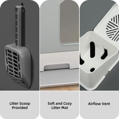 Show full view: Yitahome Enclosed Clumping Cat Litter Box with Mat & Scoop, Gray, X-Large: 15.1 x 19.3 x 15.5-in slide 4 of 9