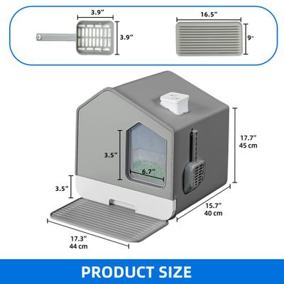 Show full view: Yitahome Enclosed Clumping Cat Litter Box with Mat & Scoop, Gray, X-Large: 15.1 x 19.3 x 15.5-in slide 2 of 9