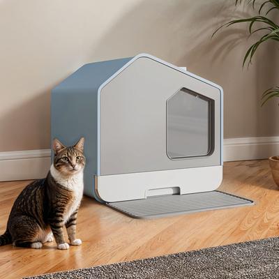 Show full view: Yitahome Enclosed Clumping Cat Litter Box with Mat & Scoop, Blue, X-Large: 17.3 x 15.7 x 17.7-in slide 6 of 9