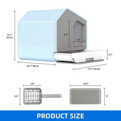 Show full view: Yitahome Enclosed Clumping Cat Litter Box with Mat & Scoop, Blue, X-Large: 17.3 x 15.7 x 17.7-in slide 2 of 9
