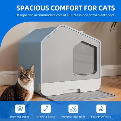 Show full view: Yitahome Enclosed Clumping Cat Litter Box with Mat & Scoop, Blue, X-Large: 17.3 x 15.7 x 17.7-in slide 5 of 9