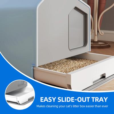 Show full view: Yitahome Enclosed Clumping Cat Litter Box with Mat & Scoop, Blue, X-Large: 17.3 x 15.7 x 17.7-in slide 3 of 9