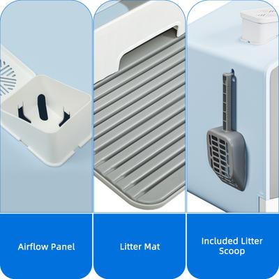 Show full view: Yitahome Enclosed Clumping Cat Litter Box with Mat & Scoop, Blue, X-Large: 17.3 x 15.7 x 17.7-in slide 4 of 9