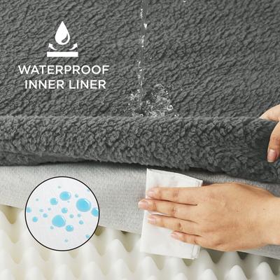 Show full view: Bedsure Self-Warming Orthopedic Waterproof Sherpa & Oxford Fabric Removable Cover Dog Bed, Ashen Grey, Large slide 4 of 8