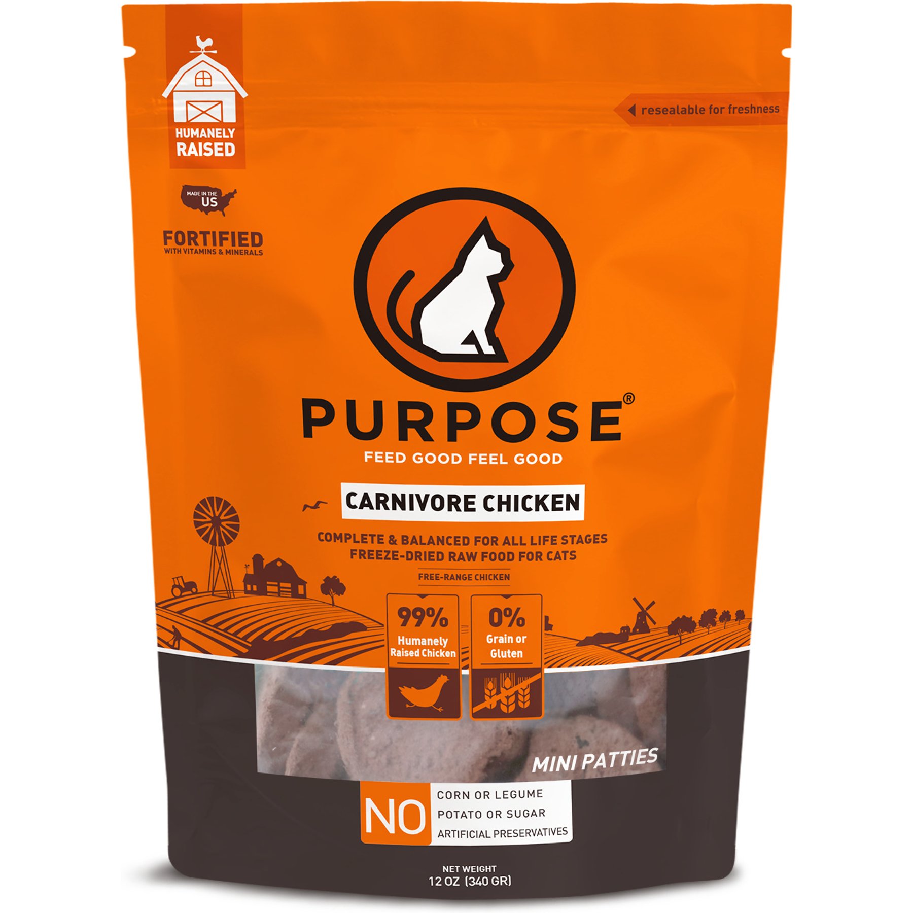 Purpose Carnivore Chicken Micro Patties Freeze-Dried Raw Cat Food, 12-oz bag
