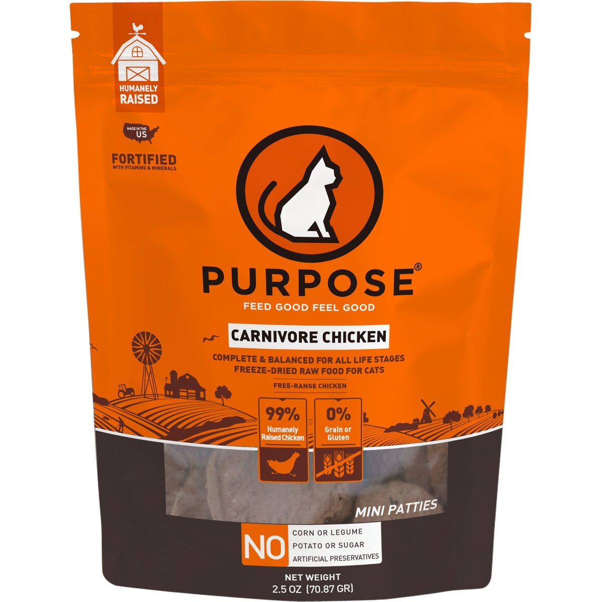 Purpose Carnivore Chicken Micro Patties Freeze-Dried Raw Cat Food, 2.5-oz bag
