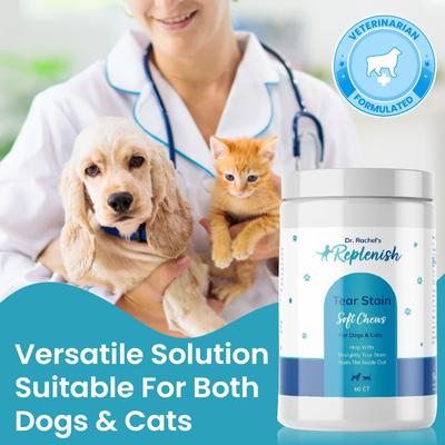 Show full view: Replenish Dr. Rachel's Tear Stain Remover Supplement Dog Chew Treats, 60 count slide 7 of 9