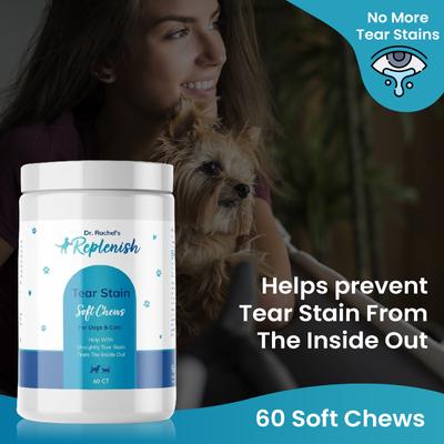 Show full view: Replenish Dr. Rachel's Tear Stain Remover Supplement Dog Chew Treats, 60 count slide 3 of 9
