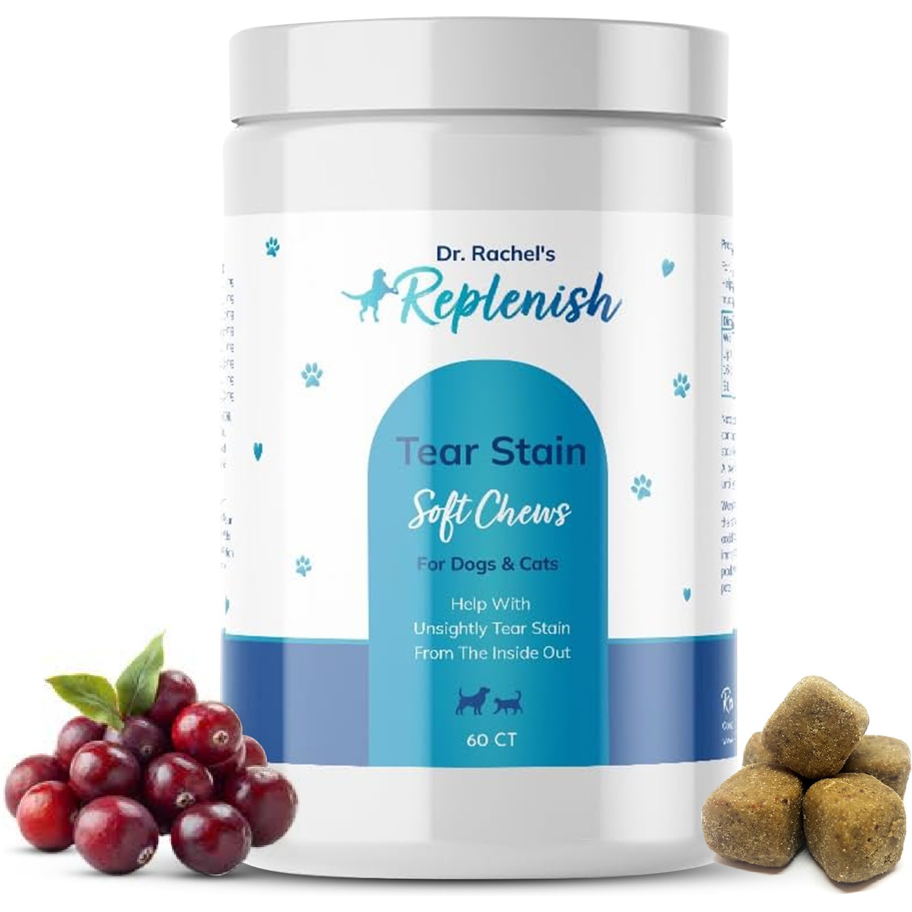 Replenish Dr. Rachel's Tear Stain Remover Supplement Dog Chew Treats, 60 count