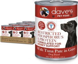 Dave's Pet Food Restricted Phosphorus & Protein Tuna Pate Wet Dog Food, 13-oz can, case of 12