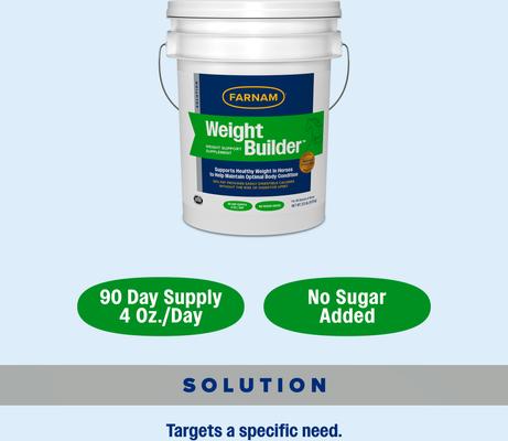 Show full view: Farnam Weight Builder Weight Support Supplement for Horses, 22.5-lb, 90 Day Supply slide 7 of 8