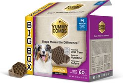 Yummy Combs Big Box Carton Medium Chicken Adult Dental Dog Treats, 60 count
