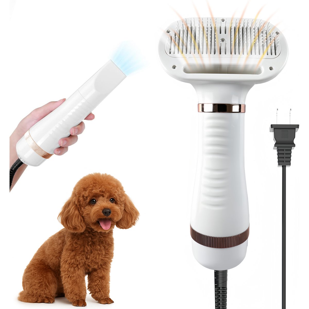 Fido Fave Dog Grooming Hair Dryer with Slicker Brush, White, Medium