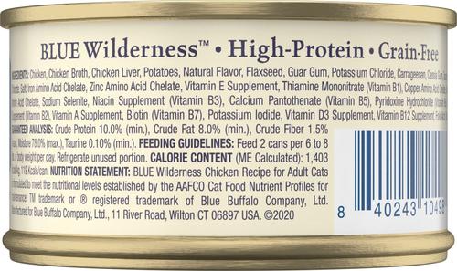 Show full view: Blue Buffalo Wilderness Chicken High-Protein Grain-Free Pate Adult Wet Cat Food, 3-oz can, case of 4 slide 3 of 12