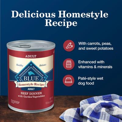 Show full view: Blue Buffalo Homestyle Recipe Beef Dinner with Garden Vegetables & Sweet Potatoes Canned Dog Food, 12.5-oz, case of 12 slide 5 of 12