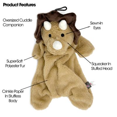 Show full view: PetRageous Designs Wyatt 20-in Dino Stuffless Squeak & Crinkle Plush Dog Toy, Brown slide 5 of 5