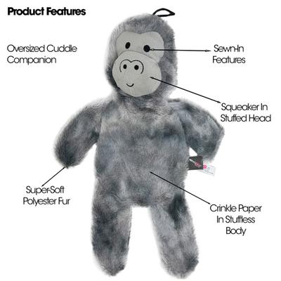 Show full view: PetRageous Designs Knuckles the Gorilla 18-in Squeak & Crinkle Plush Dog Toy, Grey slide 4 of 4