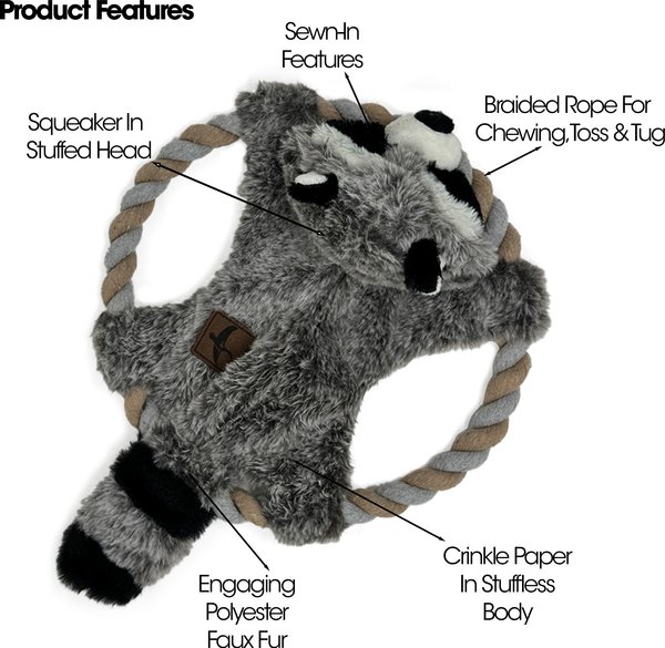 Show full view: Eddie Bauer 10-in Rope Toy with Raccoon Plush Dog Toy, Grey/White slide 4 of 5