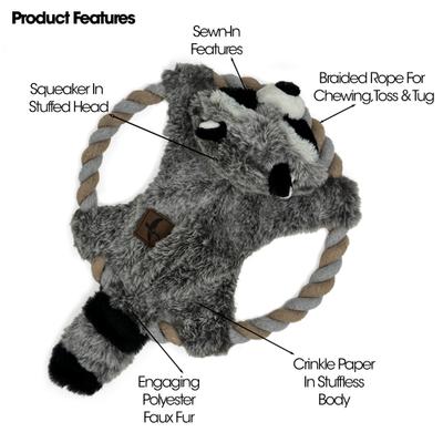 Show full view: Eddie Bauer 10-in Rope Toy with Raccoon Plush Dog Toy, Grey/White slide 4 of 5