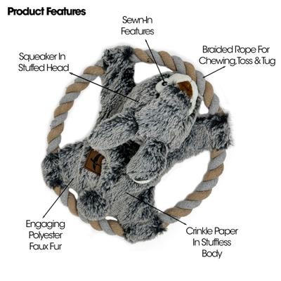 Show full view: Eddie Bauer 10-in Rope Toy with Rabbit Plush Dog Toy, Grey slide 4 of 4