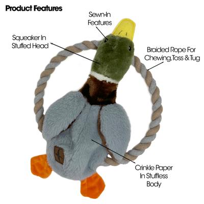 Show full view: Eddie Bauer 10-in Rope Toy with Duck Plush Dog Toy, Grey/Green slide 3 of 4