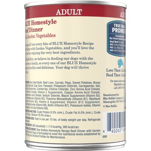 Blue Buffalo Homestyle Recipe Beef Dinner with Garden Vegetables & Sweet Potatoes Canned Dog Food, 12.5-oz, case of 12