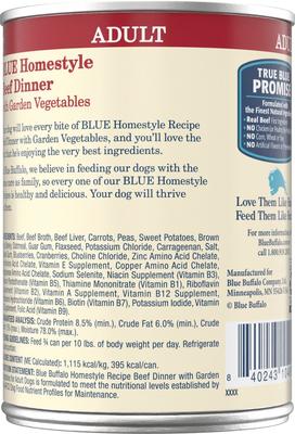 Show full view: Blue Buffalo Homestyle Recipe Beef Dinner with Garden Vegetables & Sweet Potatoes Canned Dog Food, 12.5-oz, case of 12 slide 3 of 12