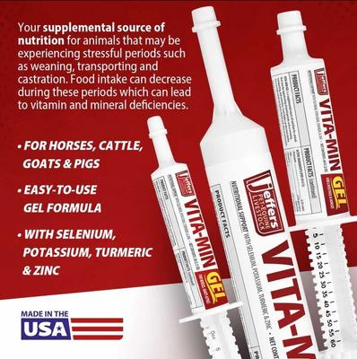 Show full view: Jeffers Vita-Min Gel Multivitamin & Mineral Support Livestock & Horse Supplement, 30-cc slide 2 of 6
