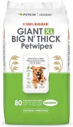 Petkin Giant XL Big N Thick Unscented Dog Grooming Wipes, 80 count