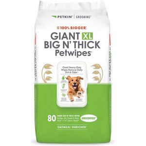 Petkin Giant XL Big N Thick Unscented Dog Grooming Wipes, 80 count