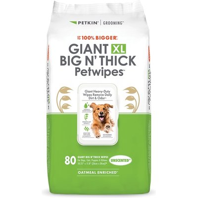 Petkin Petkin Giant XL Big N Thick Unscented Dog Grooming Wipes, 80 count