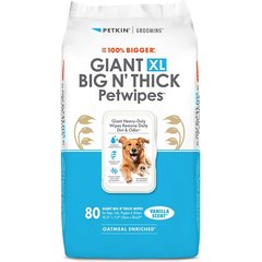 Petkin Giant XL Big N Thick Vanilla Dog Grooming Wipes, 80 count
