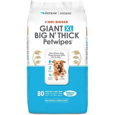 Petkin Petkin Giant XL Big N Thick Vanilla Dog Grooming Wipes, 80 count