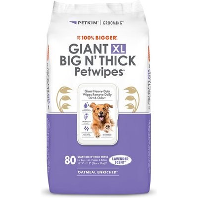 Petkin Petkin Giant XL Big N Thick Lavender Dog Grooming Wipes, 80 count