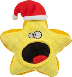 GoDog Christmas Holiday TPR Plush Star Tough Squeaky Dog Chew Toy, Yellow/Red, Medium