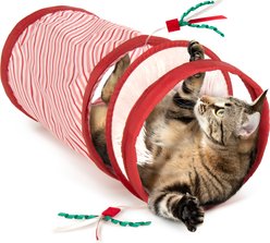 SmartyKat Christmas Fringe Frenzy Holiday Cat Tunnel Toy, Red