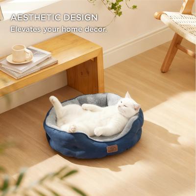 Show full view: Bedsure Round Bolster Anti-Slip Puppy & Kitten Bed with Washable Pillow Cushion, Navy, Small slide 5 of 9