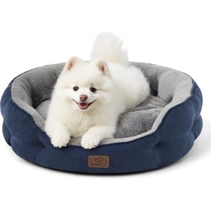 Bedsure Round Orthopedic Bolster Anti-Slip Puppy & Kitten Bed with Washable Pillow Cushion, Navy, Medium