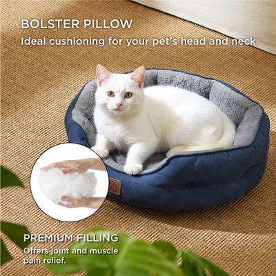 Show full view: Bedsure Round Bolster Anti-Slip Puppy & Kitten Bed with Washable Pillow Cushion, Navy, Small slide 2 of 9