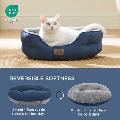 Show full view: Bedsure Round Bolster Anti-Slip Puppy & Kitten Bed with Washable Pillow Cushion, Navy, Small slide 3 of 9