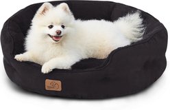 Bedsure Round Bolster Anti-Slip Puppy & Kitten Bed with Washable Pillow Cushion, Black, Medium