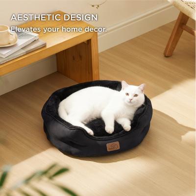 Show full view: Bedsure Round Bolster Anti-Slip Puppy & Kitten Bed with Washable Pillow Cushion, Black, Small slide 6 of 11