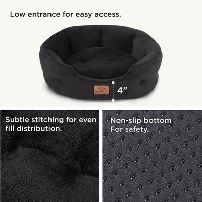 Show full view: Bedsure Round Bolster Anti-Slip Puppy & Kitten Bed with Washable Pillow Cushion, Black, Small slide 5 of 11