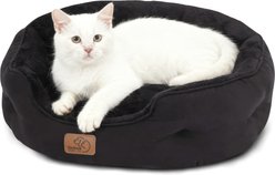 Bedsure Round Orthopedic Bolster Anti-Slip Puppy & Kitten Bed with Washable Pillow Cushion, Black, Small