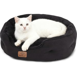Bedsure Round Orthopedic Bolster Anti-Slip Puppy & Kitten Bed with Washable Pillow Cushion, Black, Small