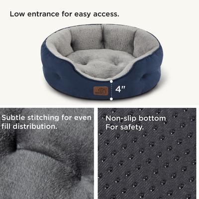 Show full view: Bedsure Round Bolster Anti-Slip Puppy & Kitten Bed with Washable Pillow Cushion, Navy, Small slide 4 of 9